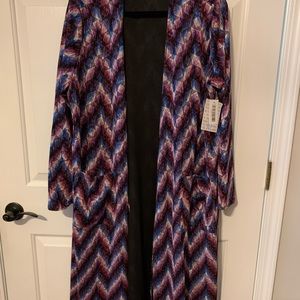 NYE❣️Elegant! Long Cardigan- LulaRoe “Sarah” XL Beautiful Chevron Pattern. Lined